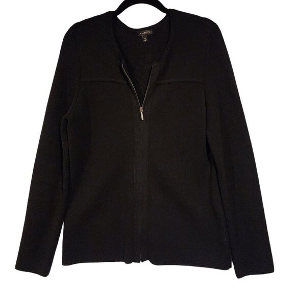 Talbots Luxe Knit Zip Front Jacket Black Tight Knit Sweater Cargian Jacket sz M - Picture 1 of 8